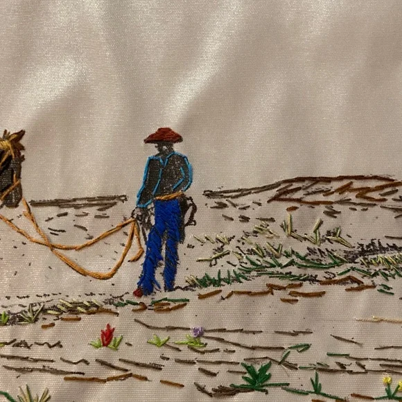 NEW hand embroidered cowboy & horse on canvas, 15.5 inches by 11.5 inches - Picture 4 of 5